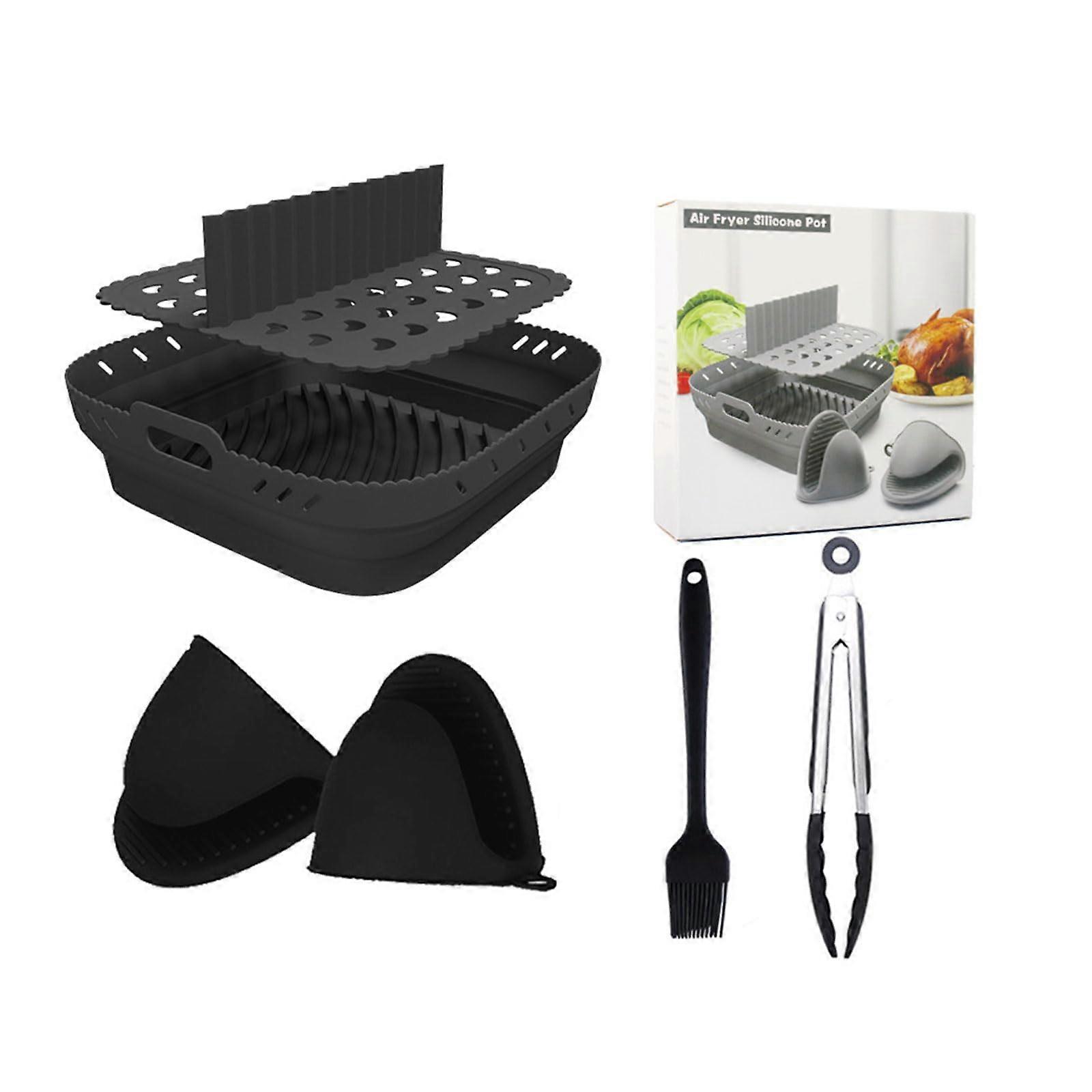 Airfryer Insert, Square Silicone Liner with Dividers, Compatible Airfryer Basket Replacement, Black Silicone Tray