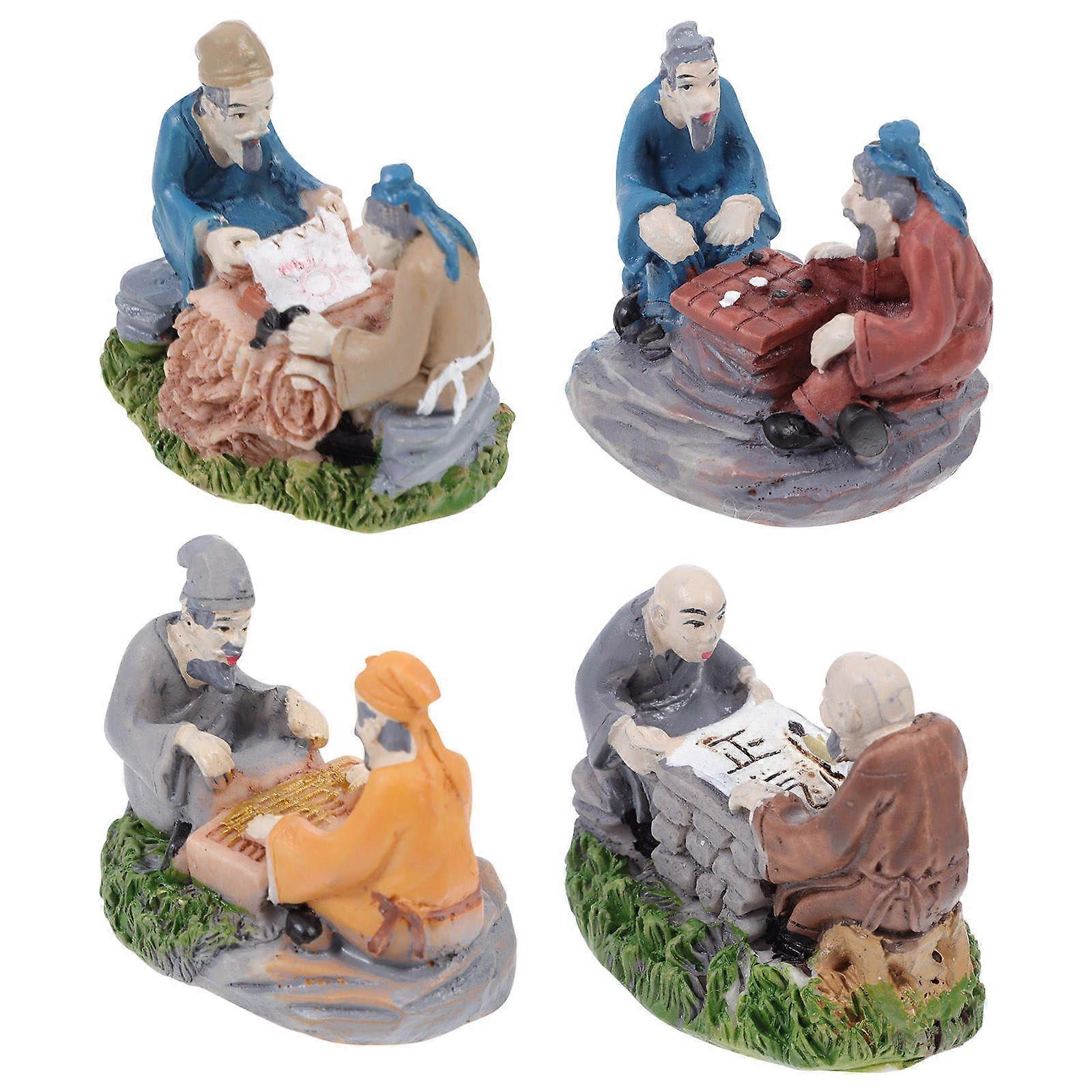 Mini Figures Resin Craft Ornaments Miniature People Figures Random Style Aquarium Fish Tank 4Pcs