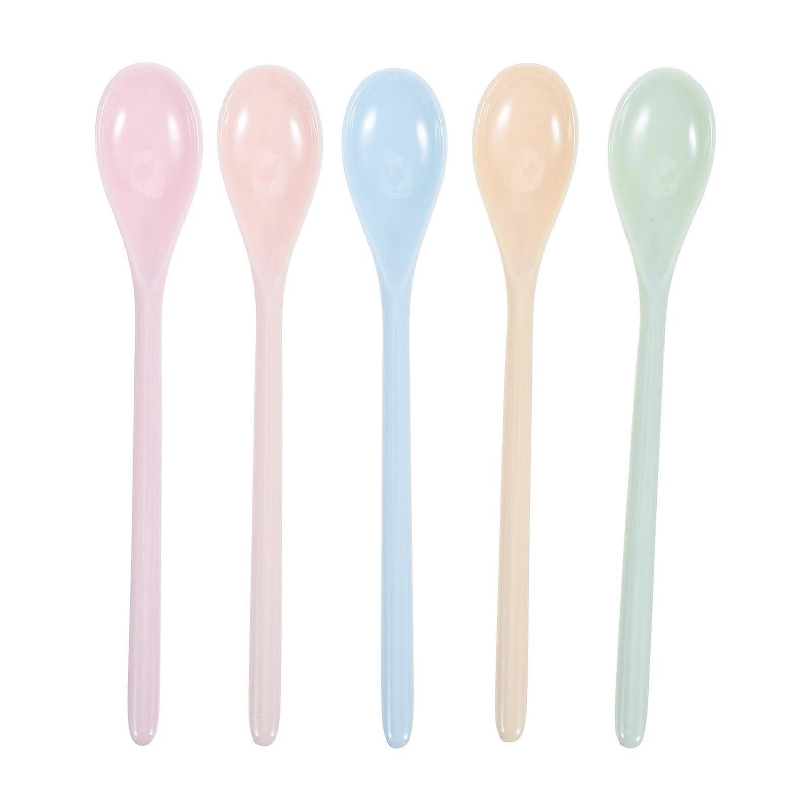 Long Handle Spoons 5Pcs Assorted Color Plastic Serving Spoons for Face Use Child-Safe