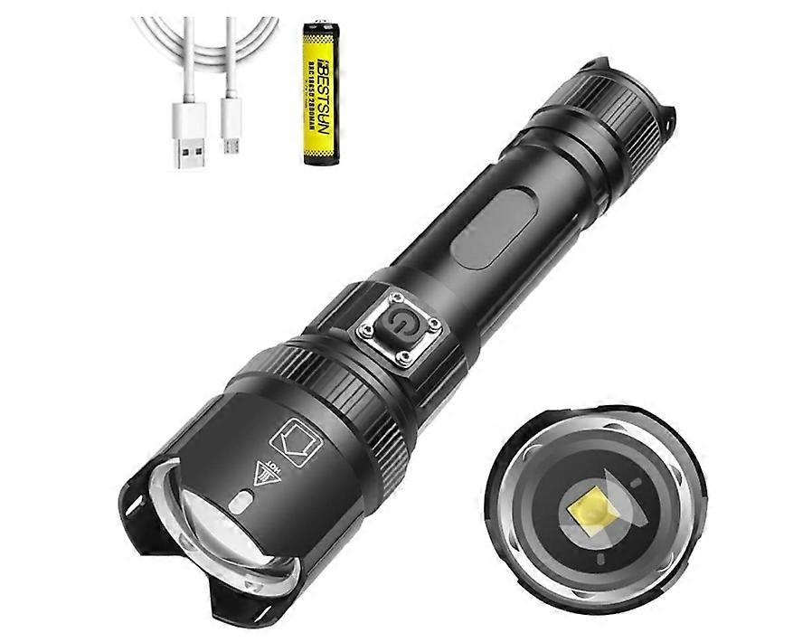 Torch, 20000 Lumen Super Bright Tactical Torch Zoomable 5 Modes Waterproof Flashlight Powerful Torches with Power Display(Black)