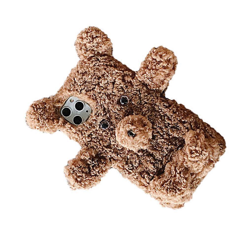 Protective Phone Case 11 Shock Absorbing Brown Bear Shaped Plush Material Autumn Winter Use 1Pcs