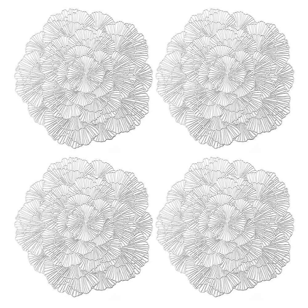 4Pcs Elegant Tablemats Flower Place Mats Table Setting Kitchen Table Mats For Dining Table Wedding Decorative-Silver
