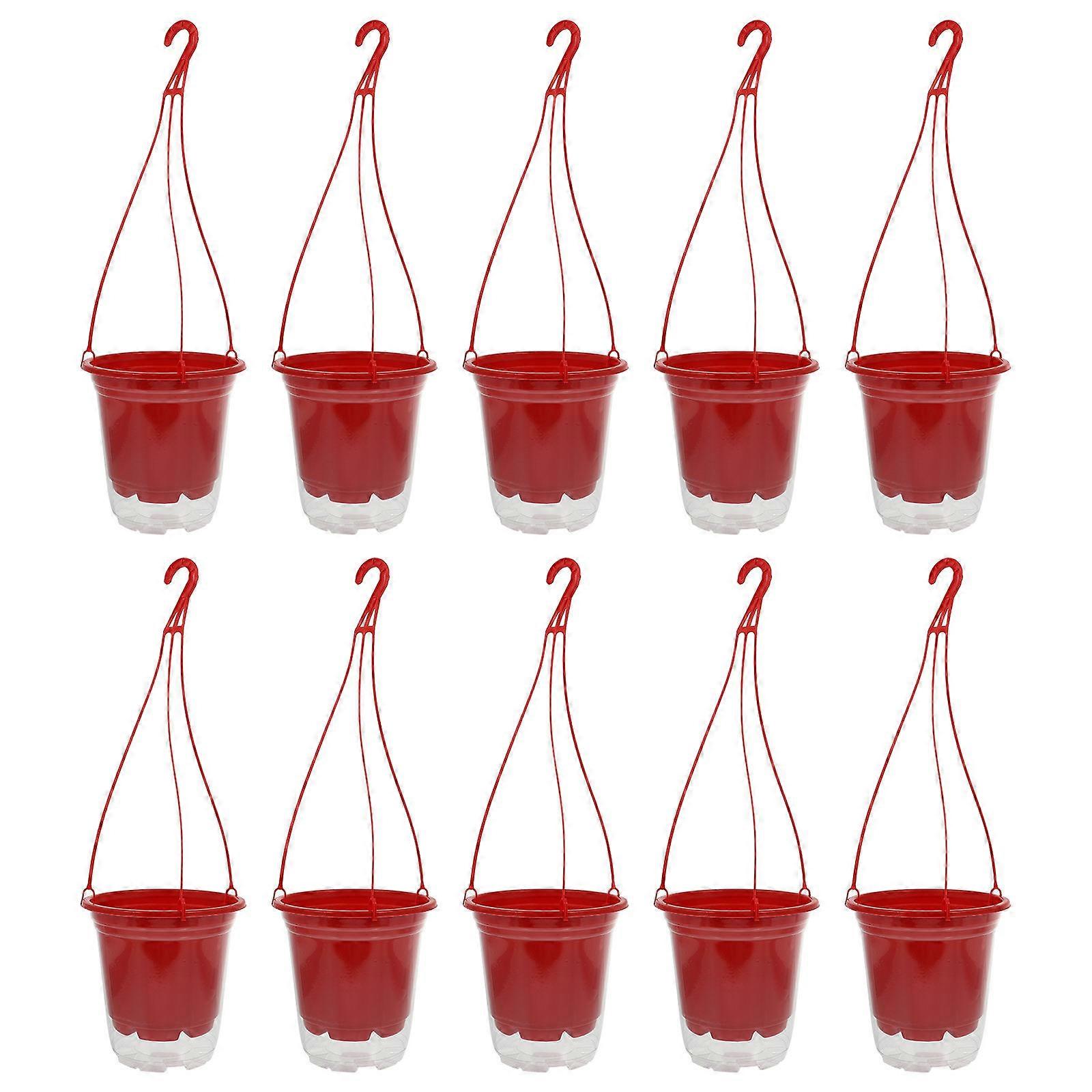 10 Sets Hanging Flower Pot Simple Red Plastic Planter for Home Use with Smooth Finish