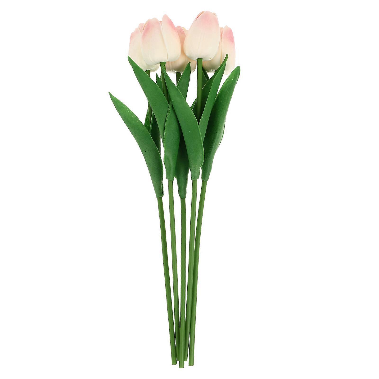 Artificial Tulip Flower Props Elegant And Low- For Home Decor Pink Color Pu Material 5Pcs