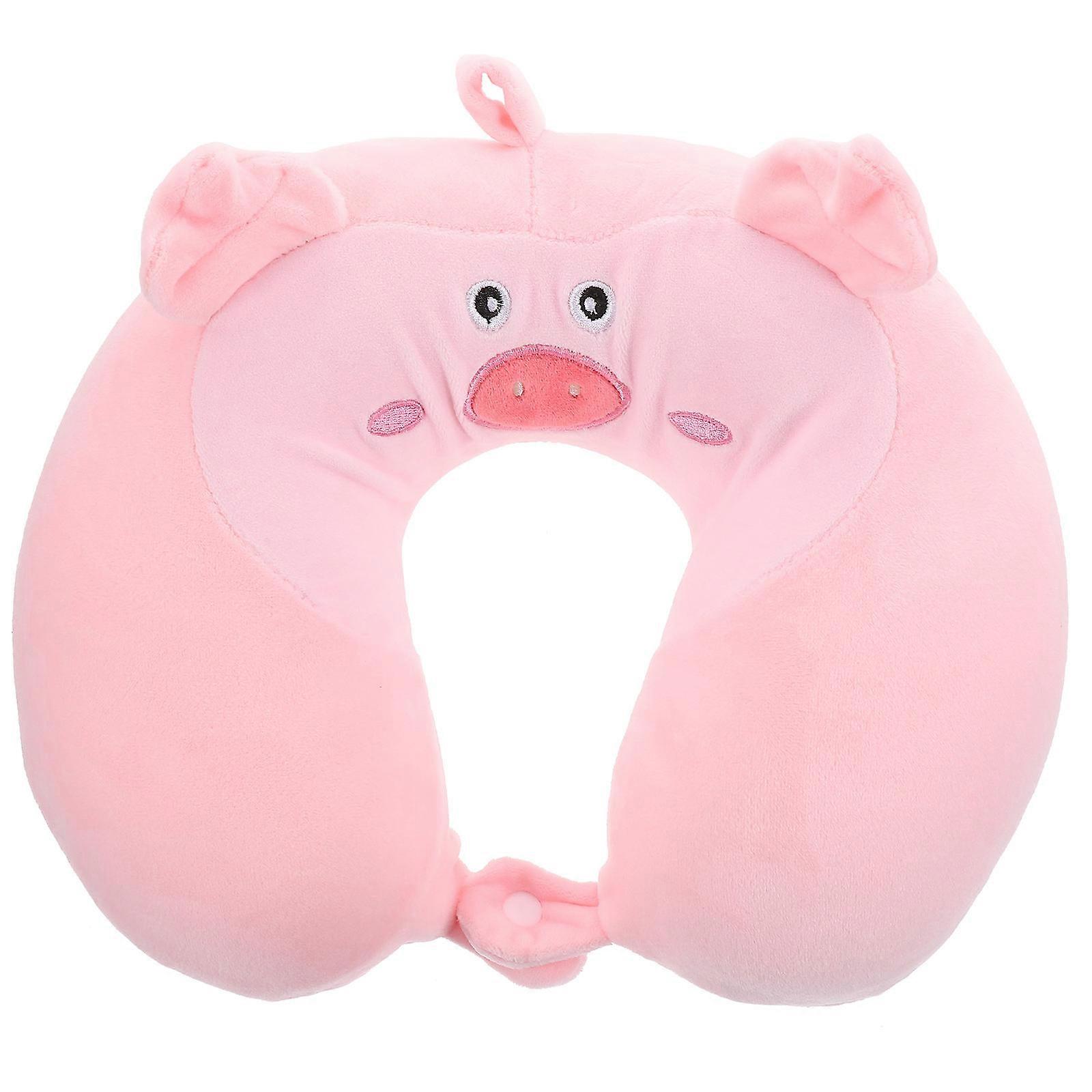 U Shape Pillow for Travel Use Pink Plush Material Provides Gentle Neck Support and Comfort
