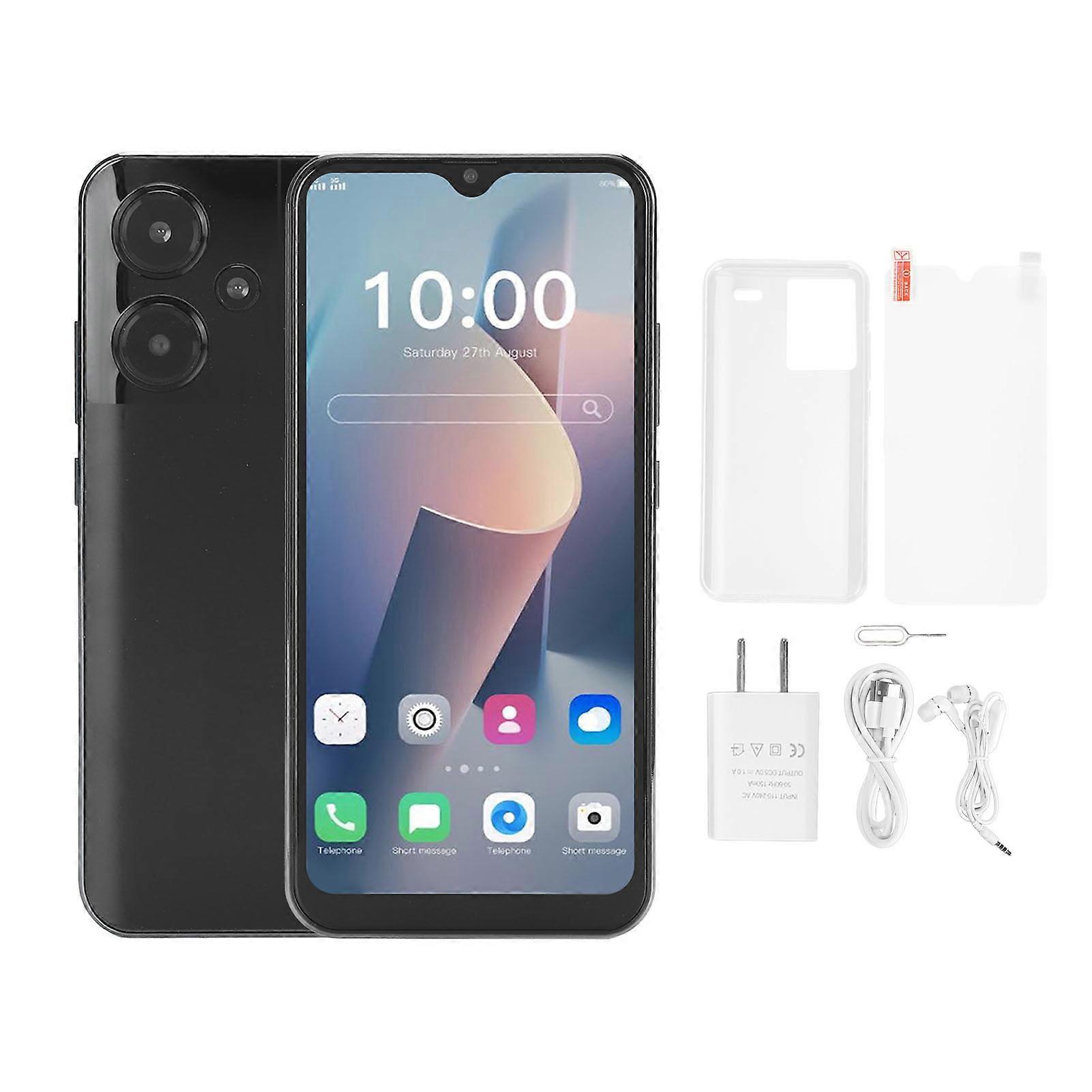 6.5" Unlocked Android 13 Smartphone, Dual Camera, 6800mAh Battery, Dual SIM, Black