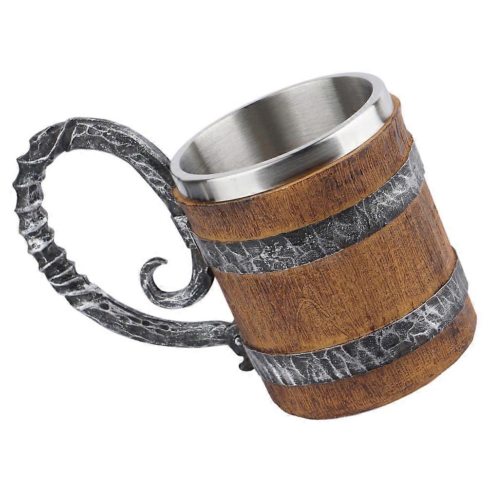 Unique Mug Curved Handle Beer Cup Creative Barrel Design Oak Wood Daily Use Home 1Pack