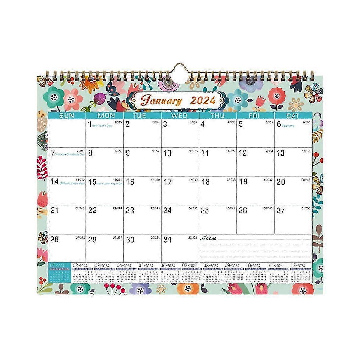Wall Calendar, Jan. 2024 - Jun. 2025, Thick Paper Wall Calendar with Twin-Wire Binding + Hanging Hook + Julian Date Blocks