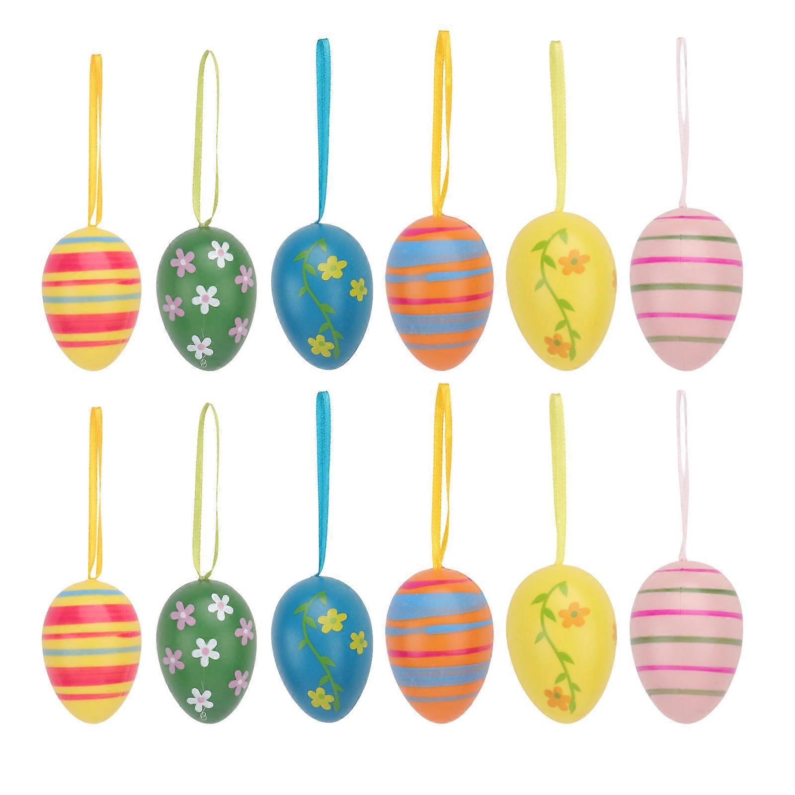 Window Hanging Plastic Easter Eggs 4x6cm Assorted Color Festive Atmosphere 12Pcs