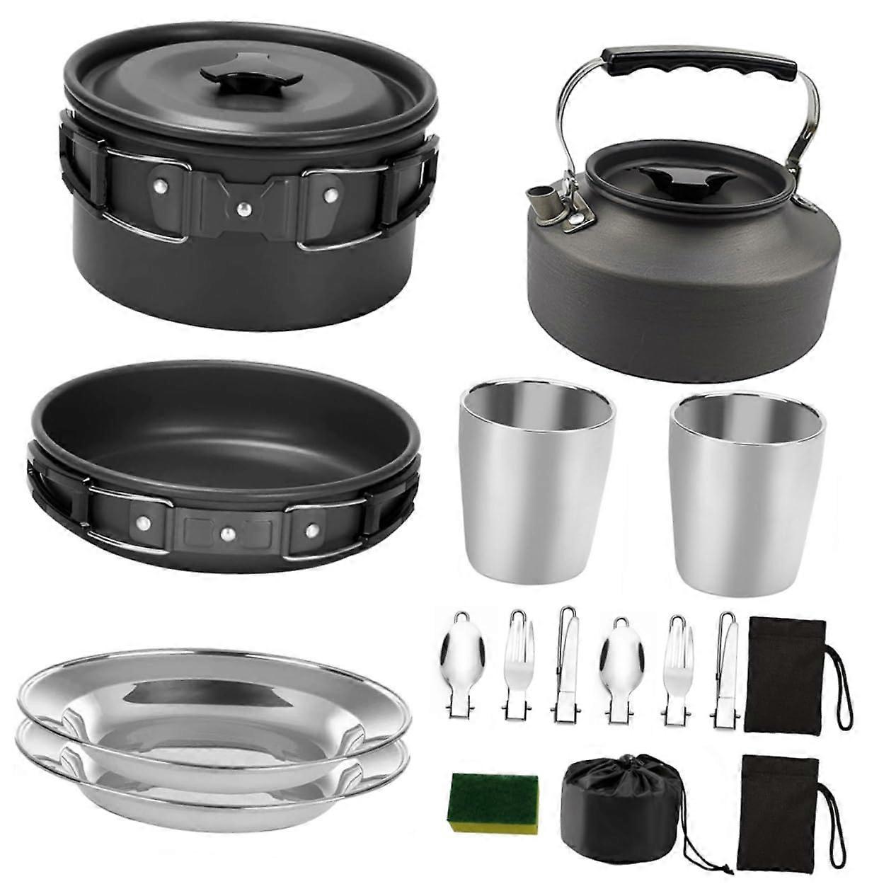 1Satz Camping Cookware Set for 4, Foldable Non-Stick Pot with Multifunctional Accessories for Outdoor Activities