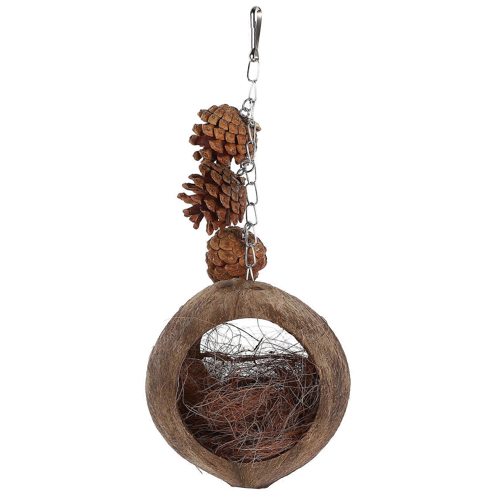 Breeding Nest for Parakeets Round Bird Nest Hanging Swing Pet Bird Toy Indoor Use Wood 1Set
