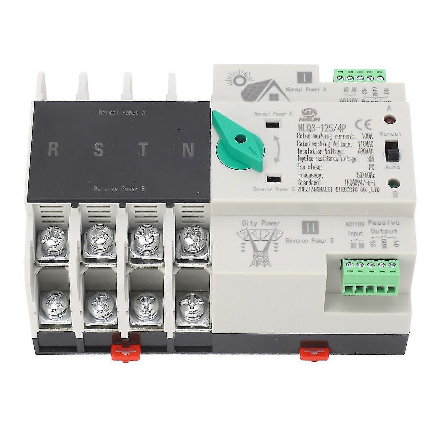 Dual Power Automatic Transfer Switch 4P Millisecond Switching Back Up Power Transfer Switch 110VAC 100A