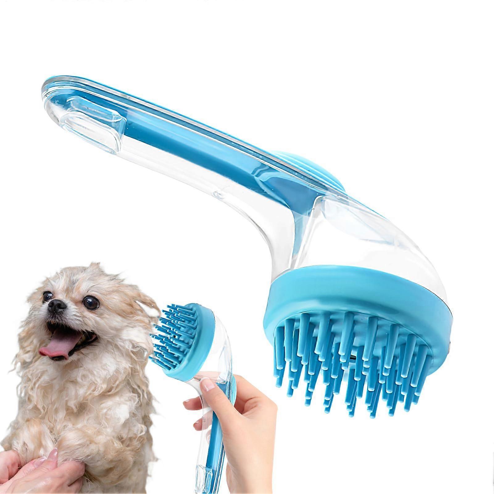 Dog Shampoo Brush Soft Silicone Bristles With Long Handle Blue For Dogs And Cats