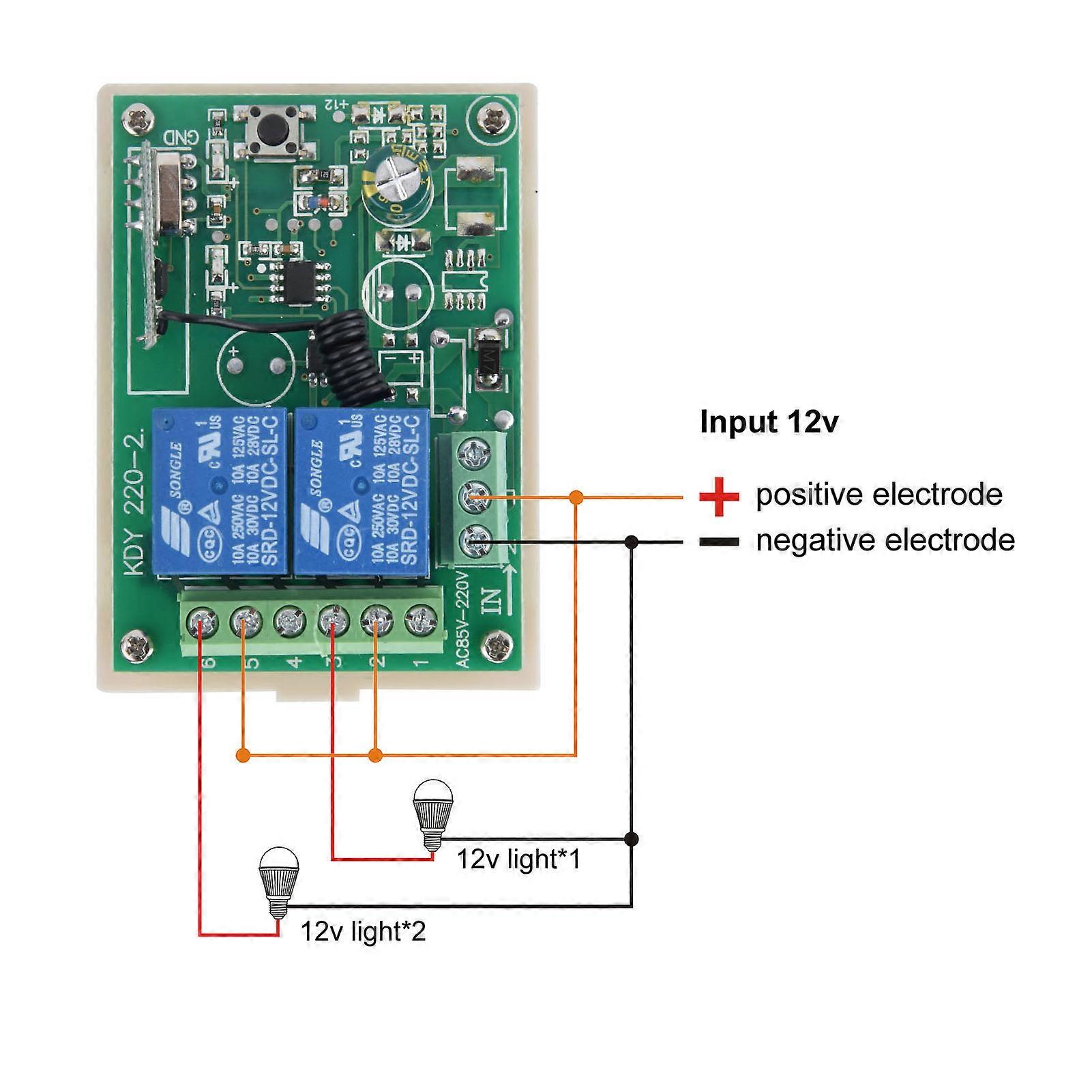 2CH 433MHz Relay 2pcs Wireless Remote Control Switch Transmitter   One Receiver Set