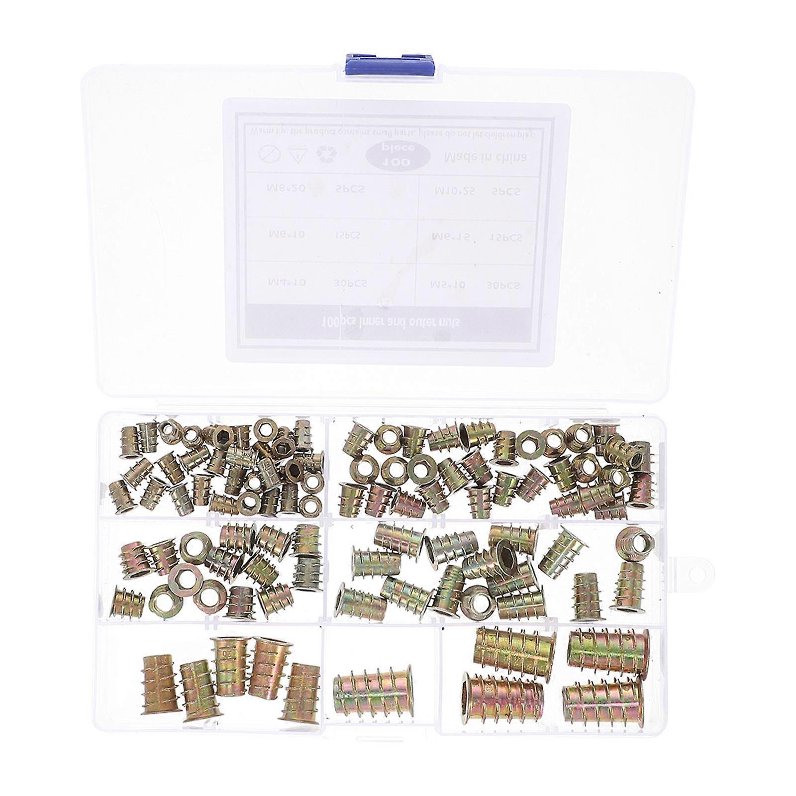Threaded Inserts Nuts For Wood Hexagonal Shape Golden Color Sturdy Furniture Fittings Connector Diy Enthusiasts 100Pcs