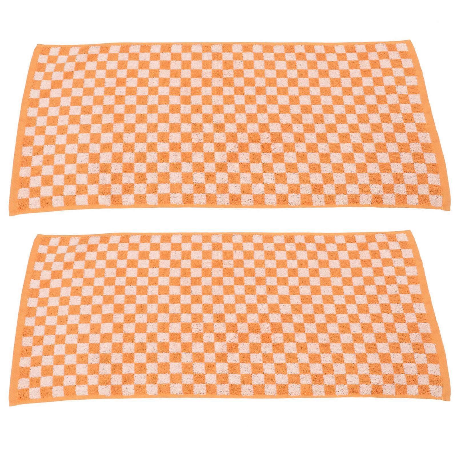 2pcs Soft Absorbent Face Towels Checked Design Hand Washcloths for Bathroom Daily Use and Versatile Cleaning Needs