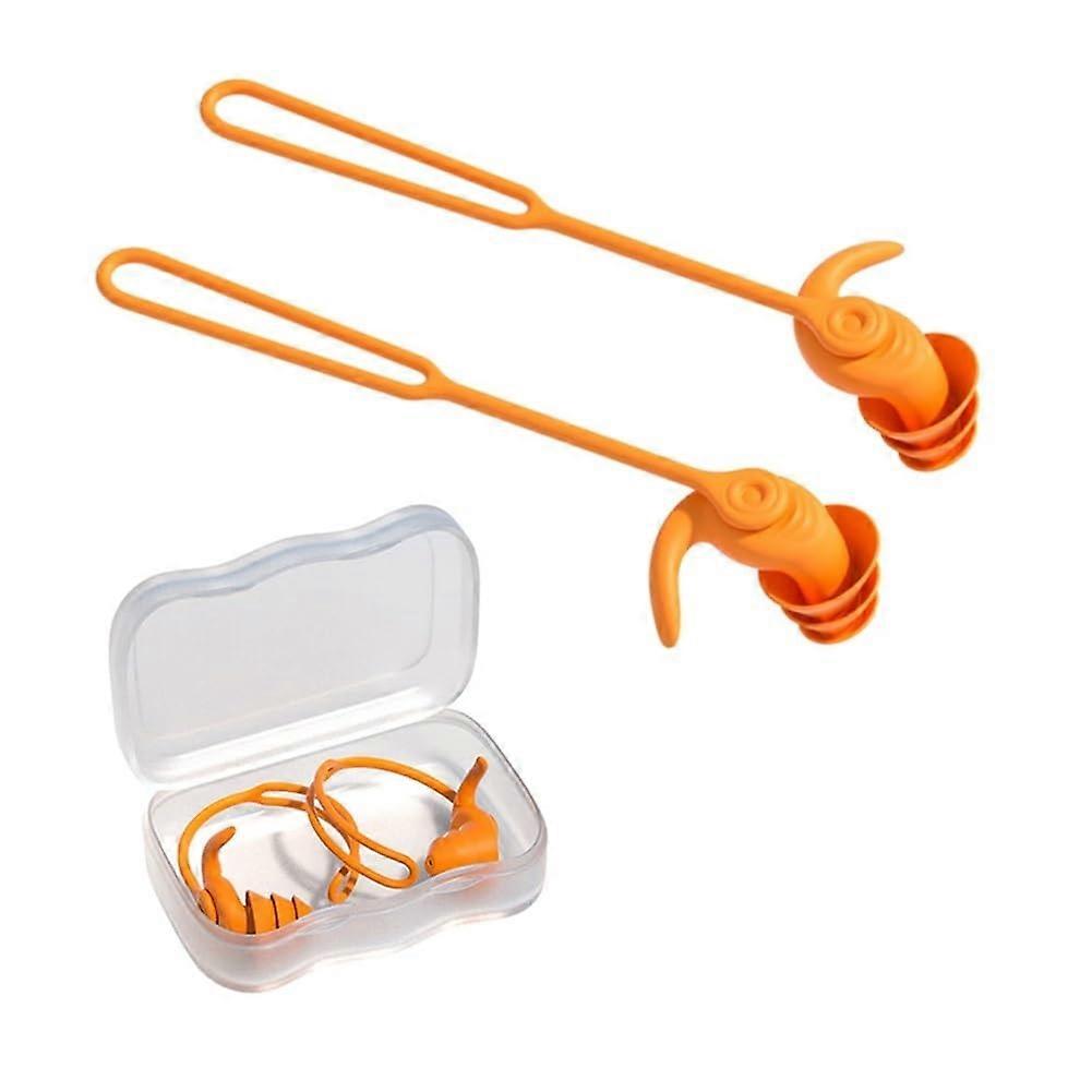 Silicone earplugs, noisereducing, 3layer, washable, soft, diving earplugs with cord, for adults and children, orange.