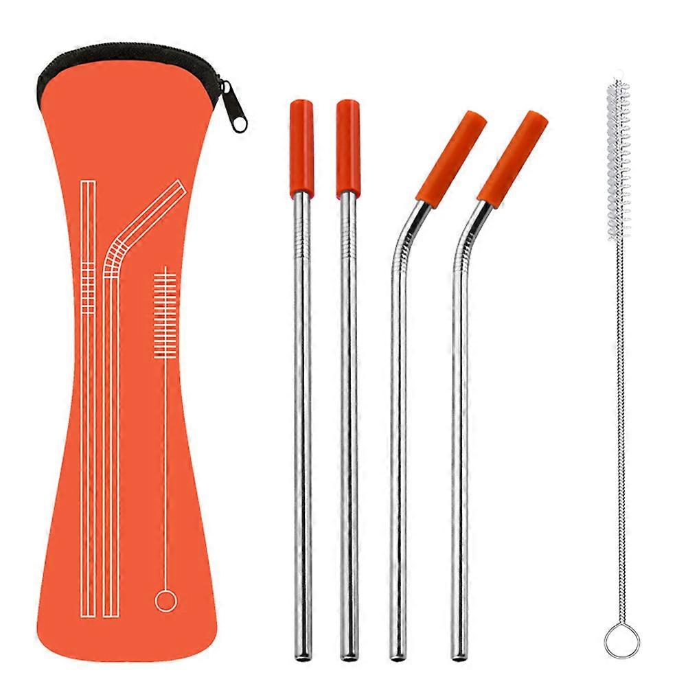 Modern Cylindrical Drinking Straw Set With Scratch Resistant Silicone Cover For Hiking Trips In Assorted Color 6Pcs