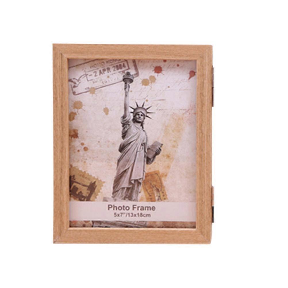 Multi Photo Frames Creative Combination Wall Hanging Wood Material Beige 1Set