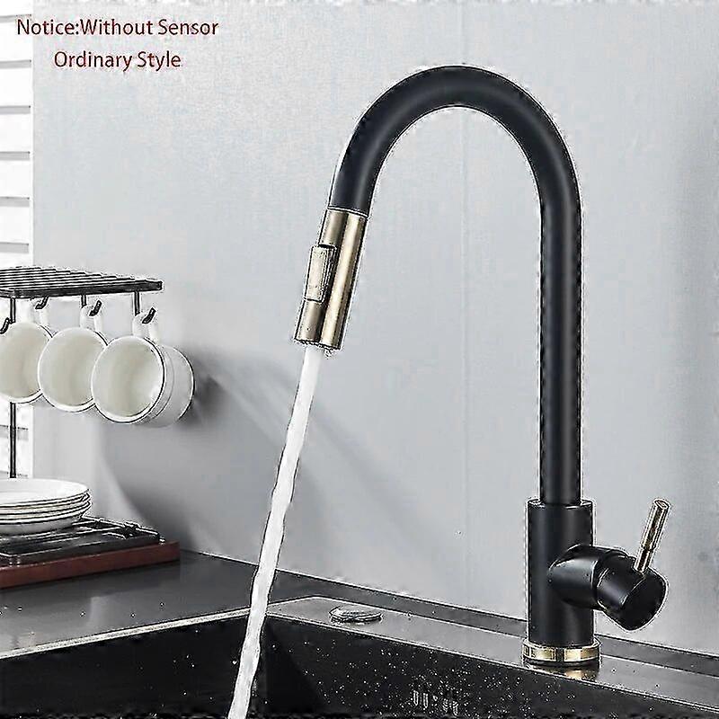 Matte Black Touch Sensor Kitchen Faucet Pull Out Smart Sensor Double Water Mode Mixer Tap Rotate Hot Cold Crane