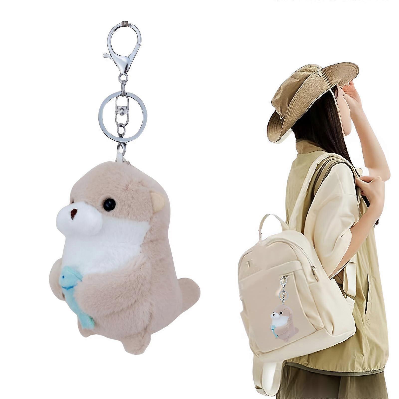 Key Ring Plush Otter, Sustainable Companion Cuddly Toy Pendant with Key Ring for Lanyard, Key Ring  Key Holder