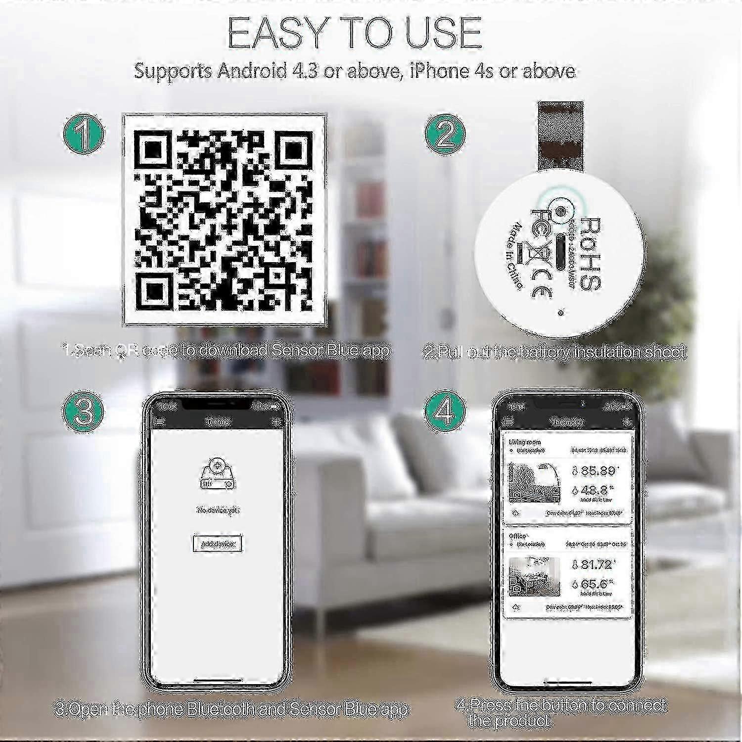 Wireless Thermometer Hygrometer, Oria Mini Bluetooth 5.0 Humidity Temperature Sensor With Data Export And Alerts