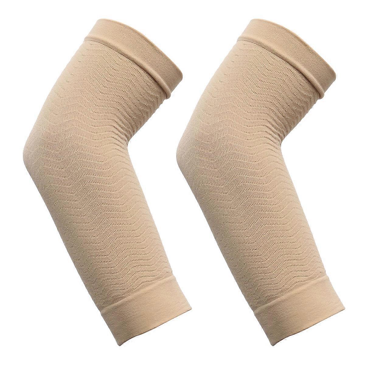 Khaki Arm Slimming Compression Sleeves for Shaping and Toning Upper Arms Made with Stretchy Acrylic Fibers