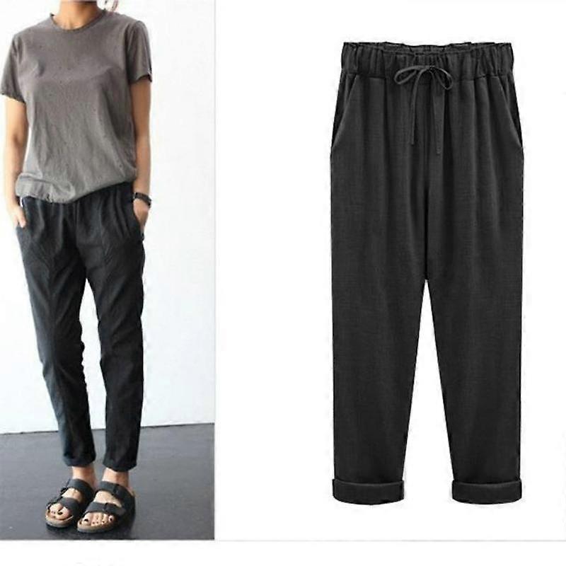 Summer Retro Cotton Linen Casual Pants Women's Large Size Thin Loose Nine Minute Pants
