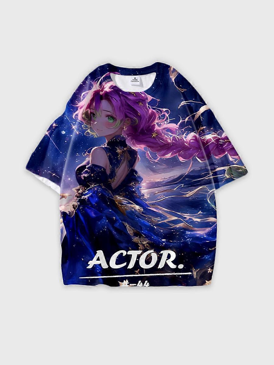 T-shirt round neck Character Pattern loose short sleeve P3339