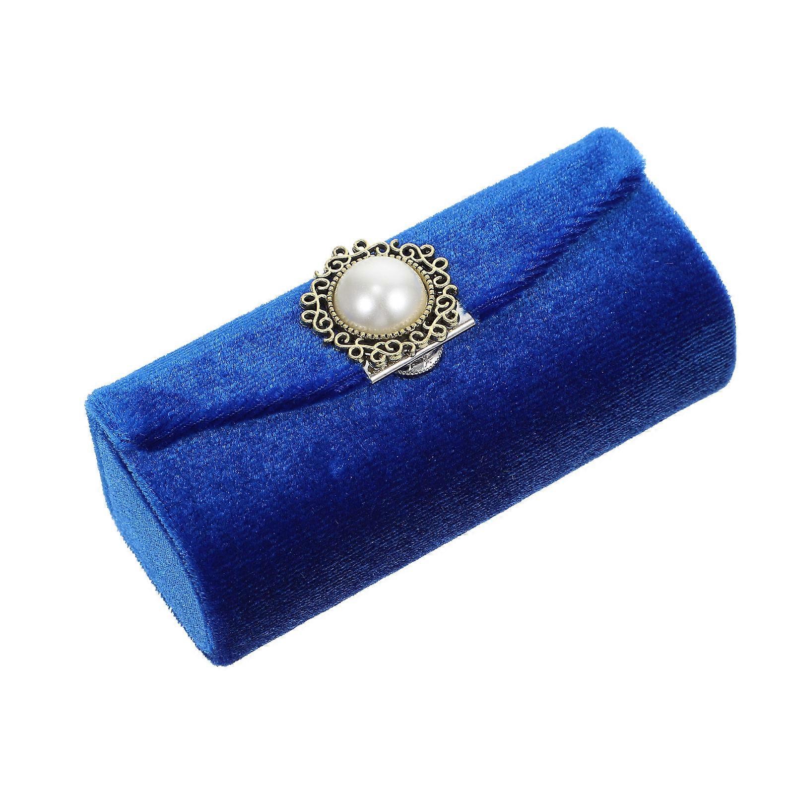 Retro Velour Design Lipstick Storage Container With Mirror For Women Daily Use Compact Size 9.5X4.5X3.7CM 1Pack