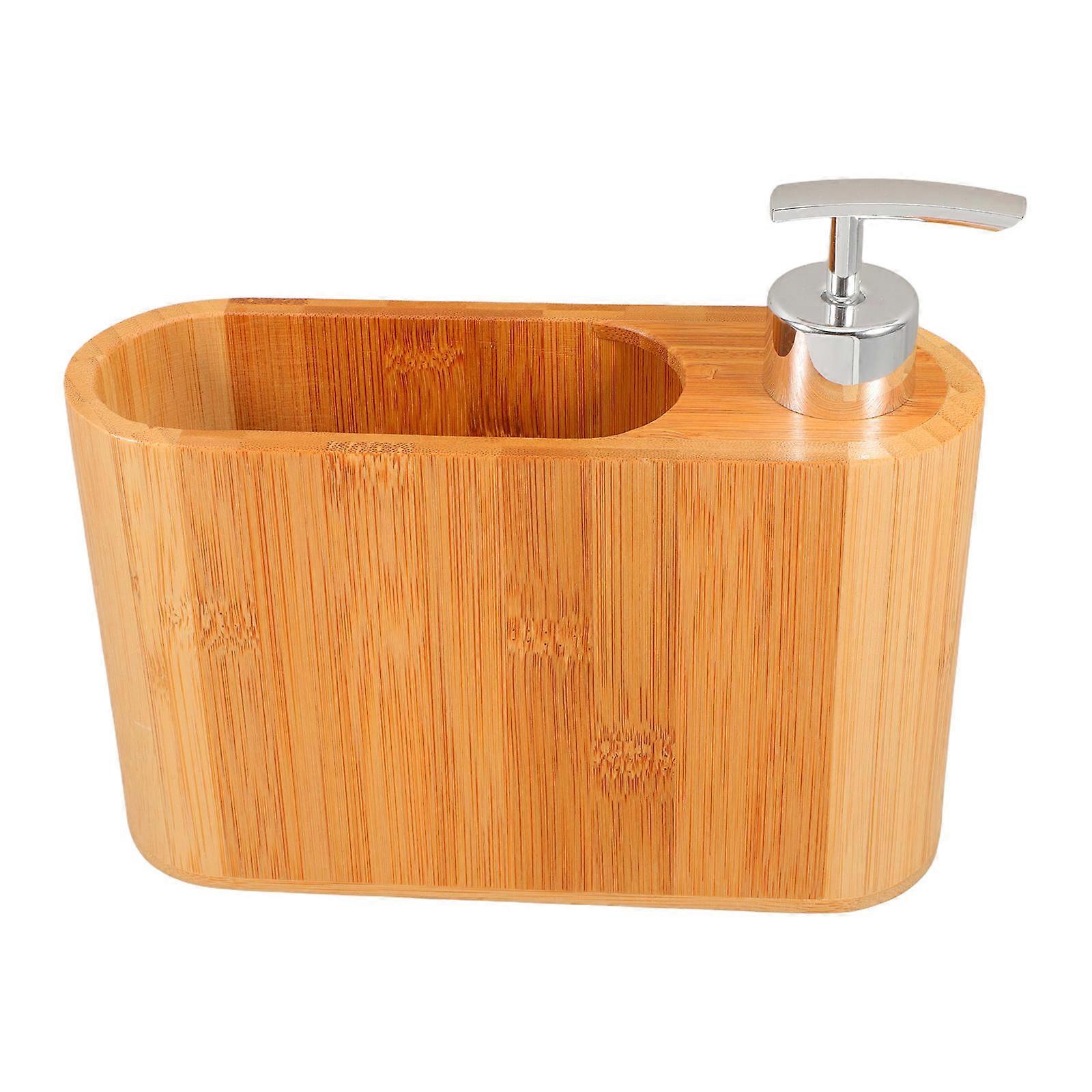 Wood Shower Dispenser with Toothbrush and Comb Holder, Refillable Shampoo and Conditioner Container for Bathroom or Kitchen Use, Versatile Storage