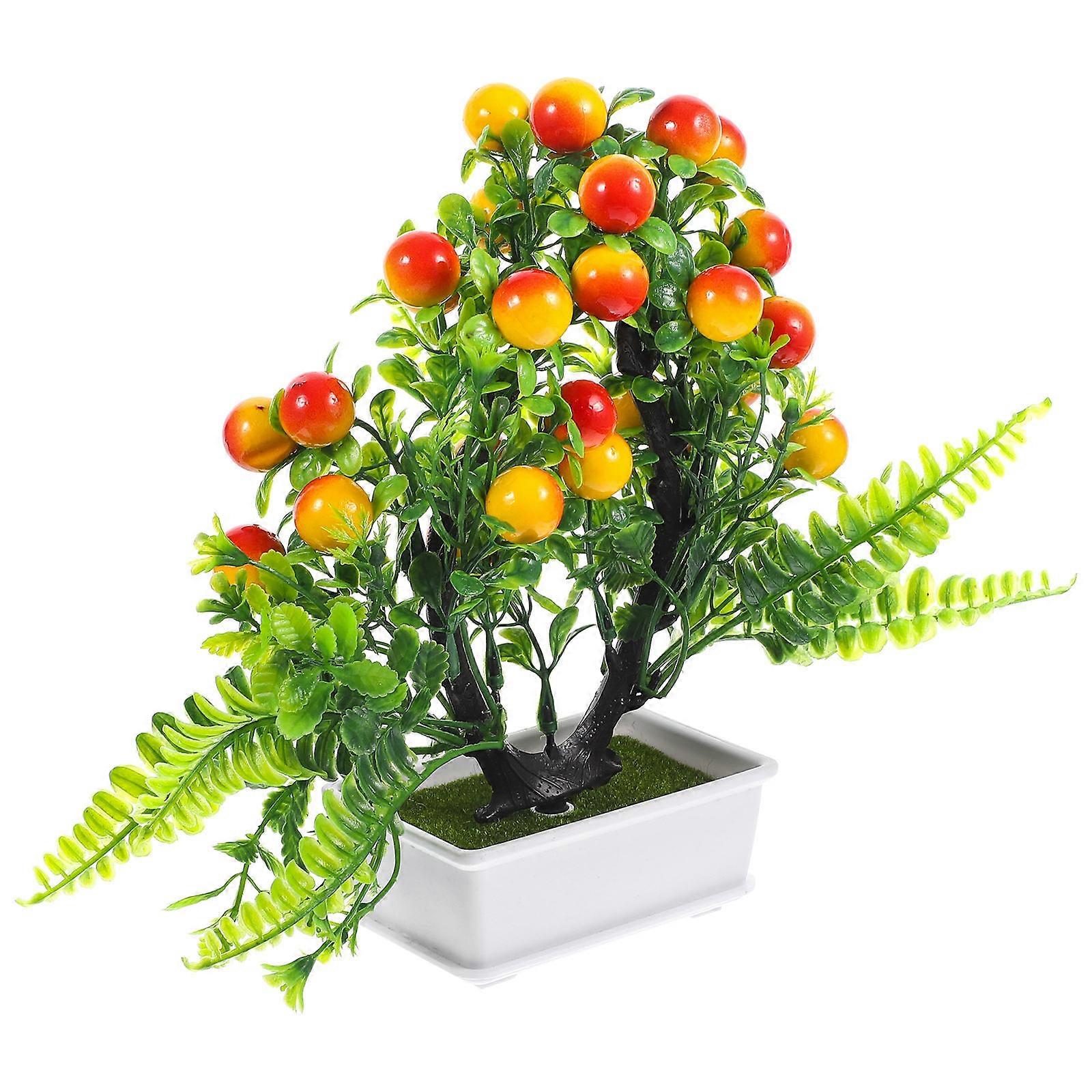 Realistic Bonsai Artificial Fruit Tree with Pot for Home Decoration Multi Lightweight Plastic 7 Inch