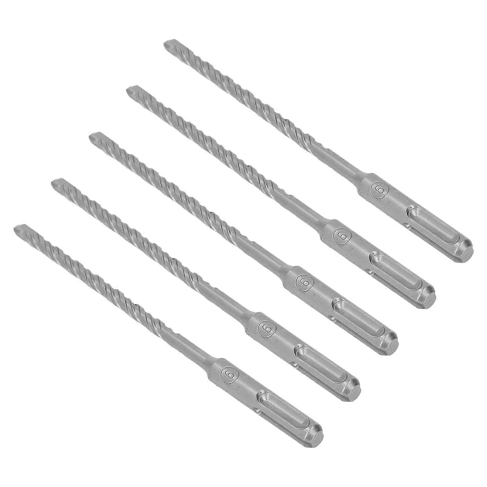 5 Pcs Rotary Hammer Drill Bit 160mm Length 2 Flute Self Centering Carbide Tip Impact Drill Bits for Brick Stone Concrete 6mm/0.24in