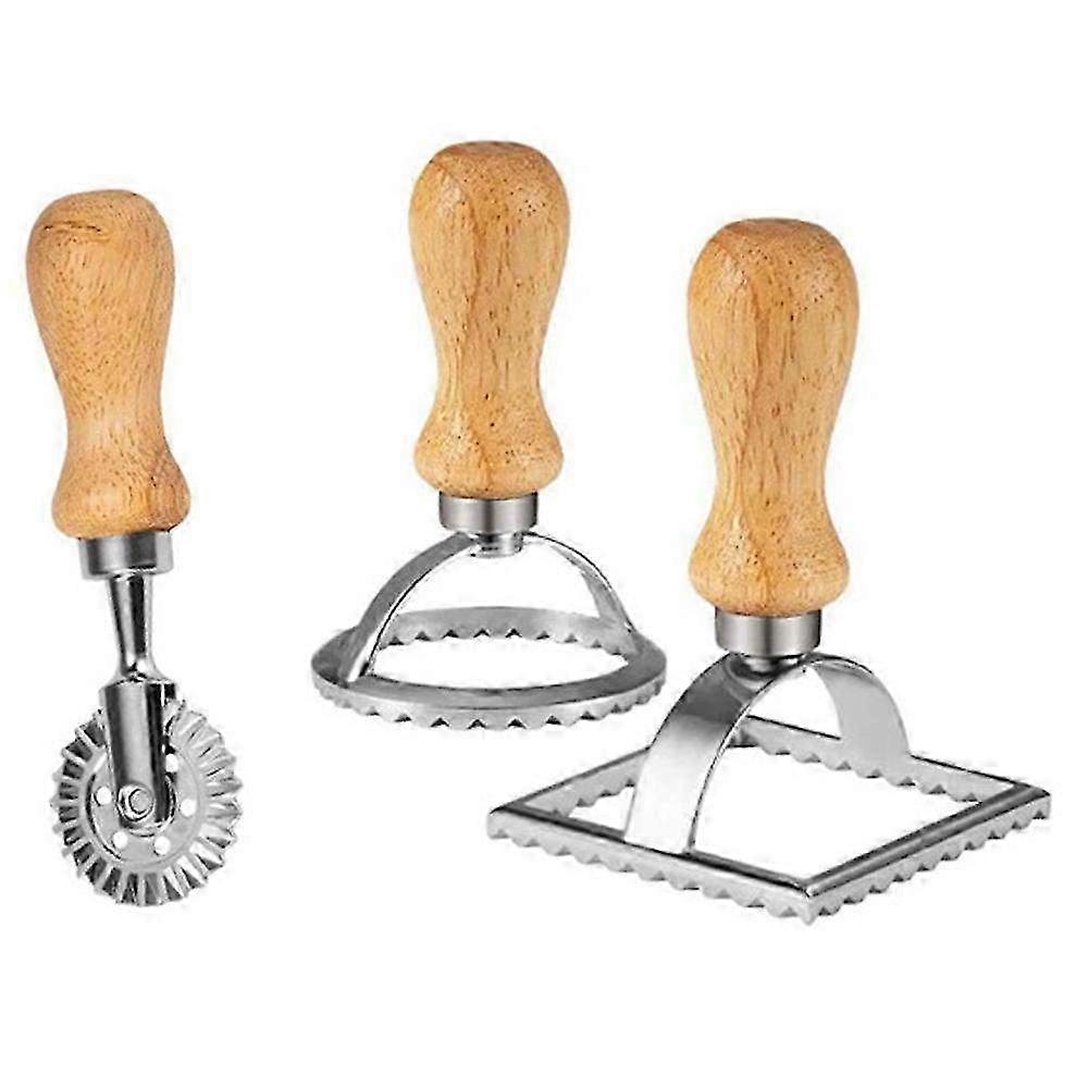 Ravioli Stamp Maker & Cutter with Wooden Handle - Fluted Edge Pasta Press Kitchen Attachment for Homemade Pasta Delights