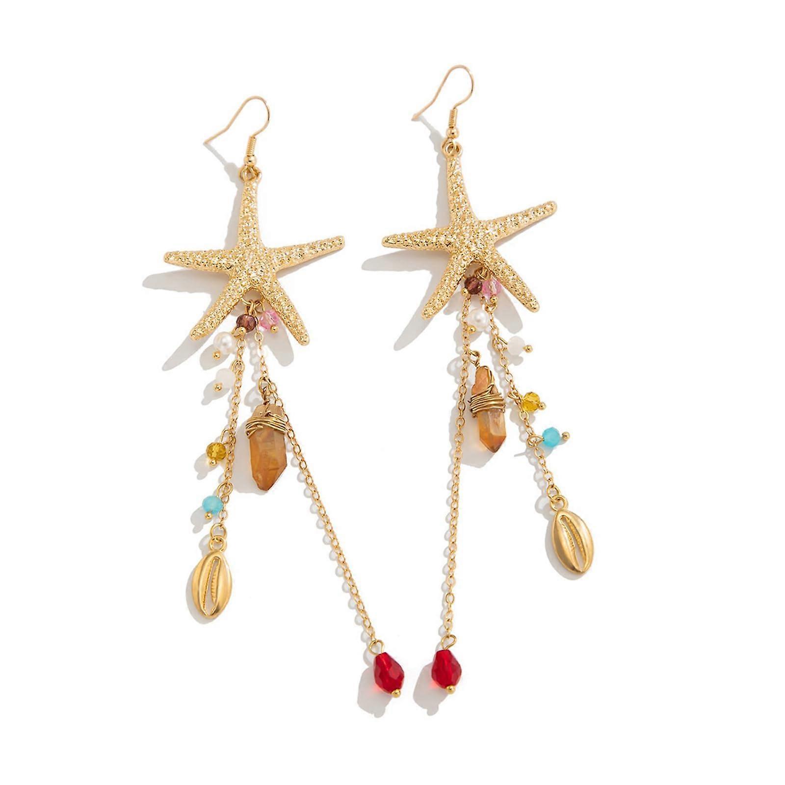 Sophisticated Alloy Starfish and Jellyfish Drop Earrings with Lightweight Design for Stylish Beach Outings Ref: 1283