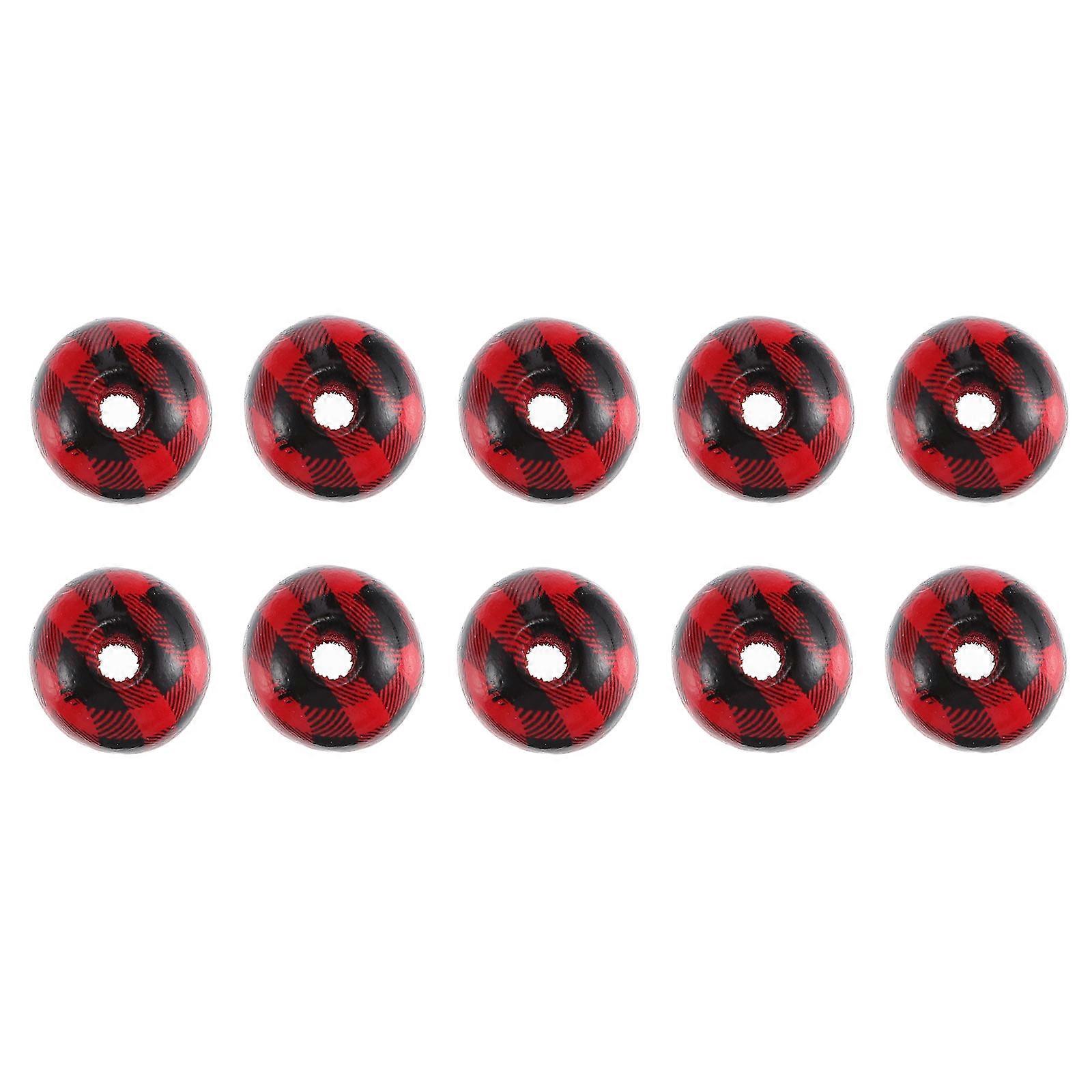 Spacer Beads For Crafting 20Set Black Round Wooden Beads 1.6X1.6cm Designed With Classic Plaid For Bedroom And Gallery Layouts