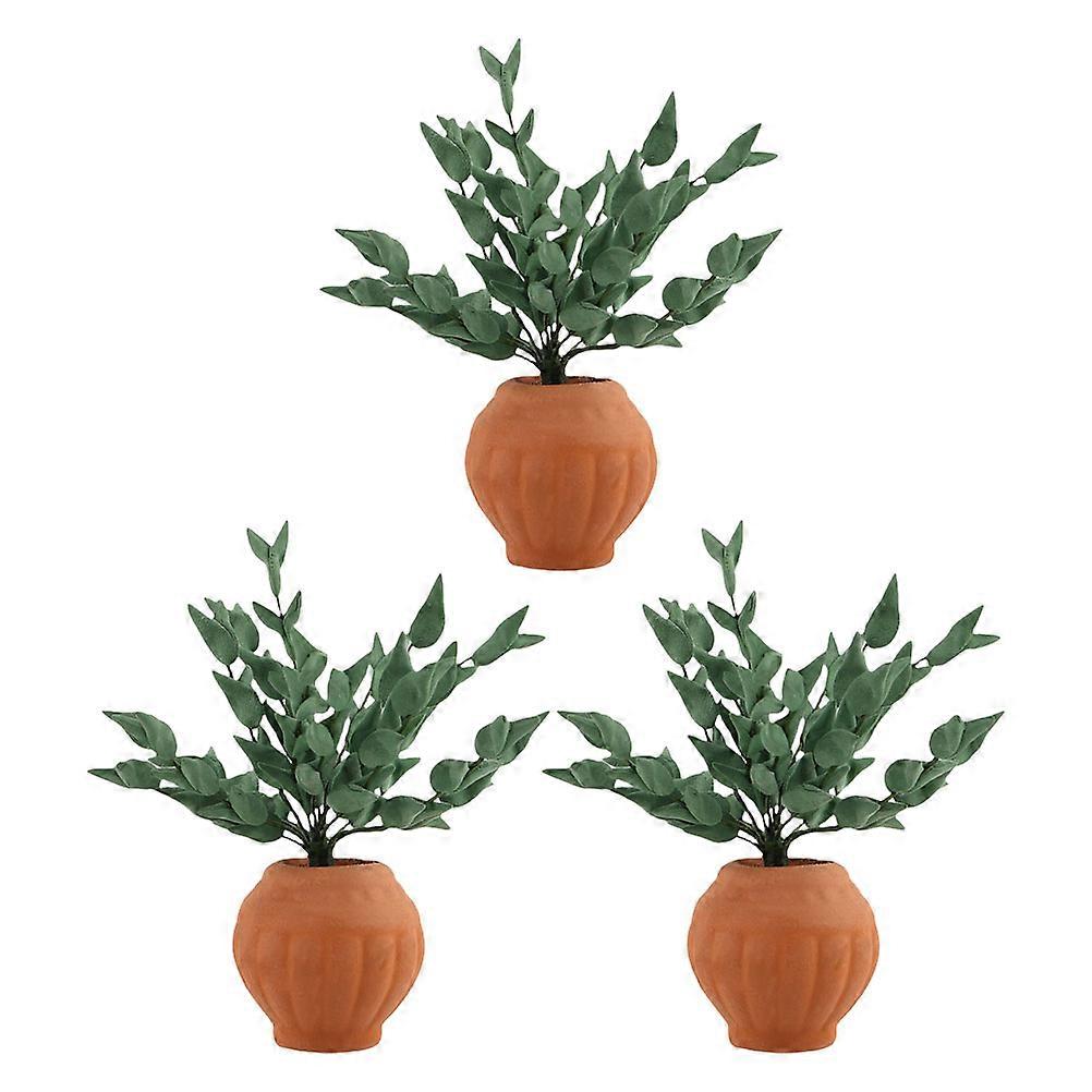 3pcs Mini Bonsai Ornament Realistic Tiny Dollhouse Flower Pots Artificial Succulent Models for Dollhouse Decor Low Maintenance Greenery