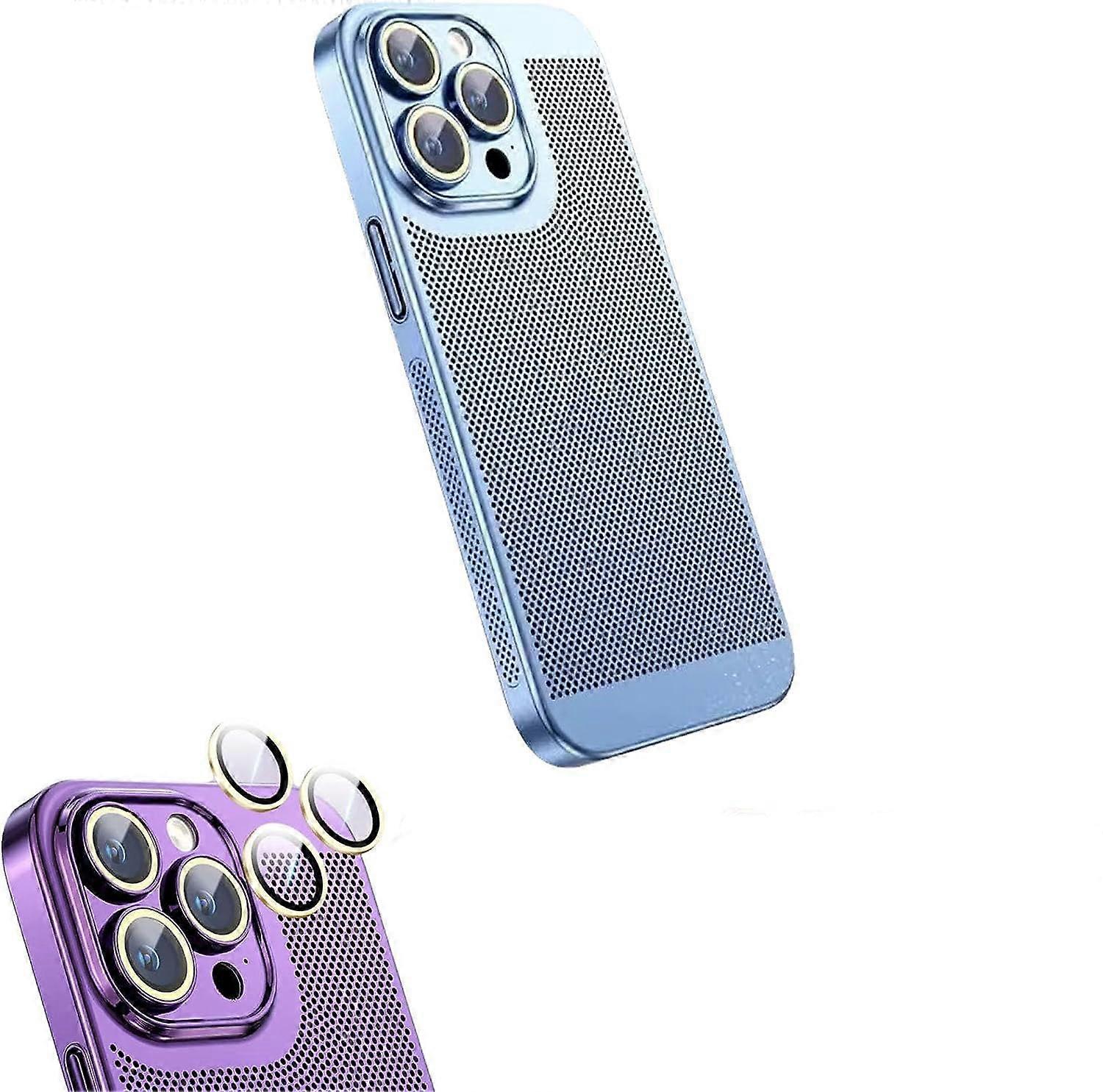 Breathable Mesh Heat Dissipation Case for iPhone 14/13 Pro Max and 14 Plus, Slim Light Blue with 360 Degree Protection