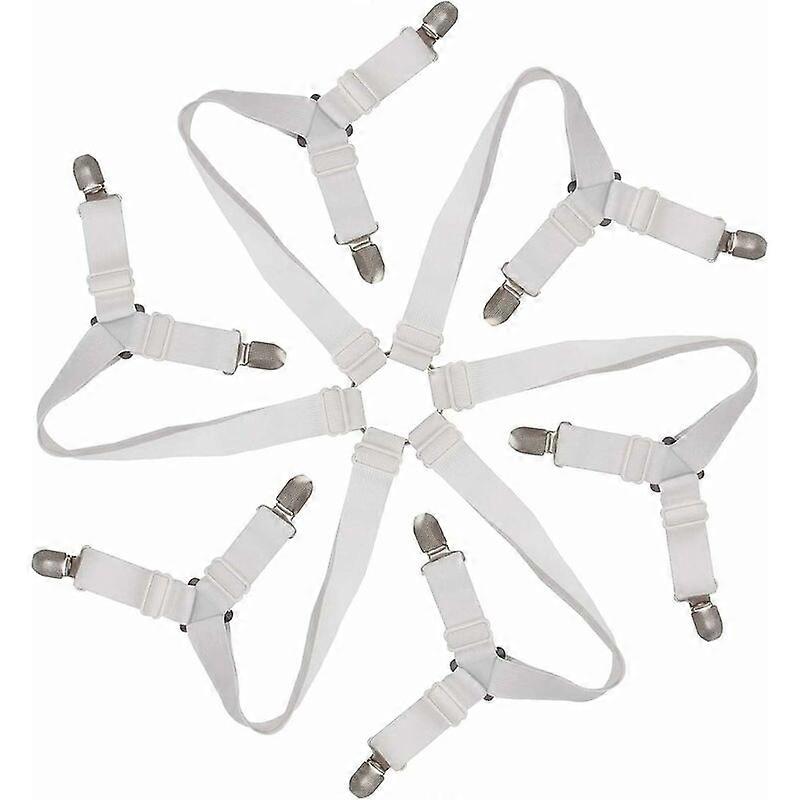 6-Way Elastic Fitted Sheet Holders - Adjustable Sheet Fasteners for Round and Square Mattresses (White)