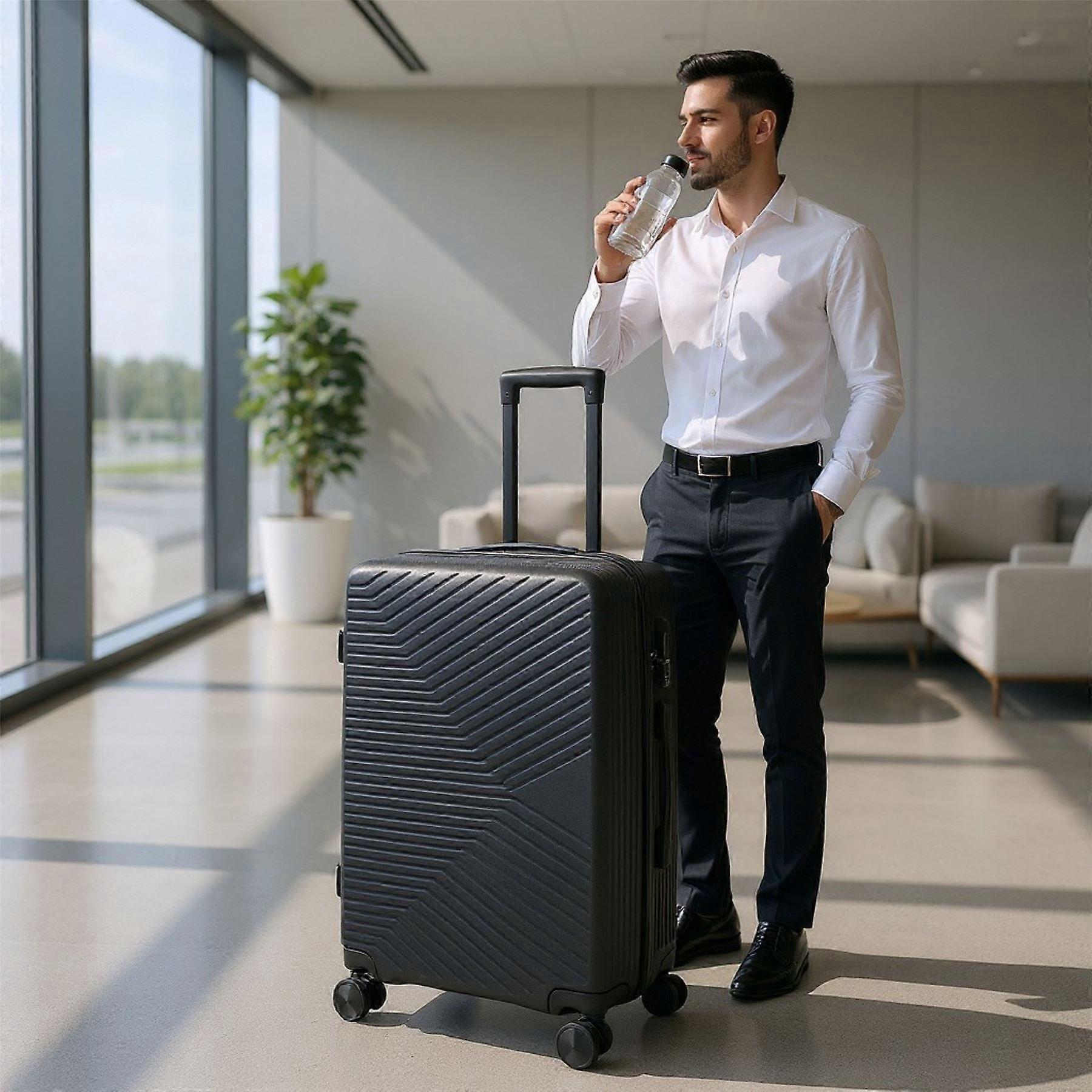 Strong Secure Green Hardshell Black Set Dual 4 Wheel ABS Luggage Trolley Hard Shell Cabin Suitcase