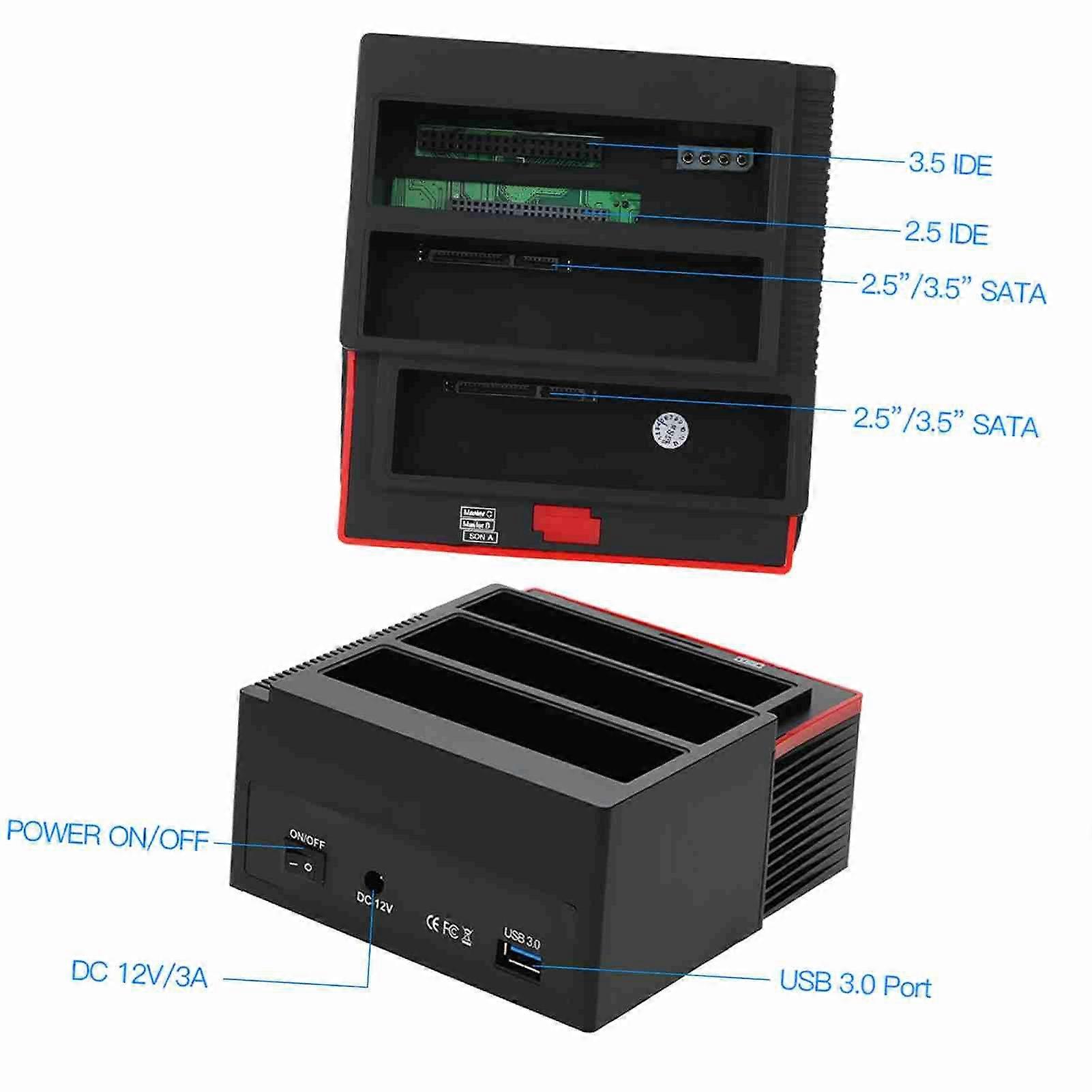 Portable Hard Disk Docking Station 3 Slot USB 3.0 Hard Drive Enclosure for Win 98 7 Me 2000 XP (Not Inclube Hard Disk)