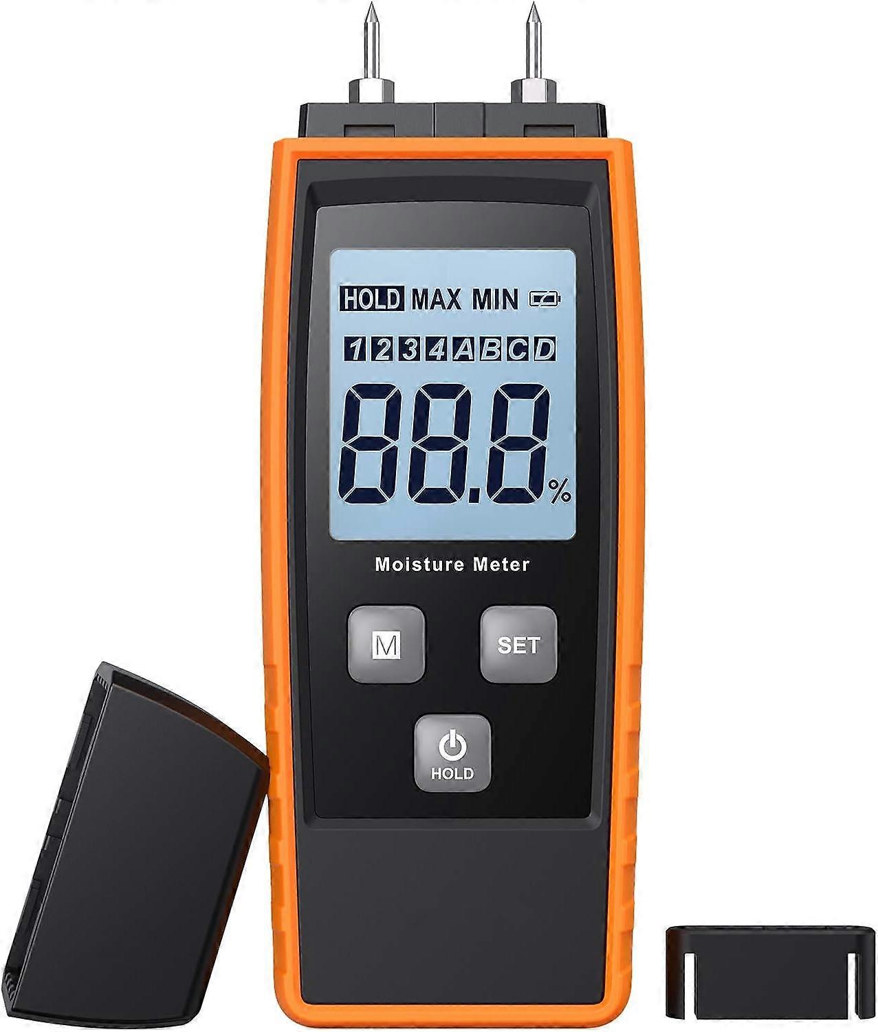 Digital Wood Moisture Meter with Backlit LCD Display - Handheld Moisture Tester for Detecting Firewood Leaks, Moisture and Cement Mortar