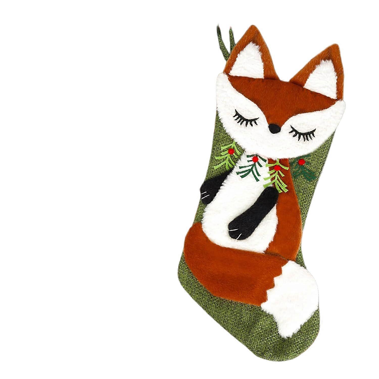 Fox Animal Christmas Stocking Hanger, American Handmade Fabric, Suitable for Multiple Festivals
