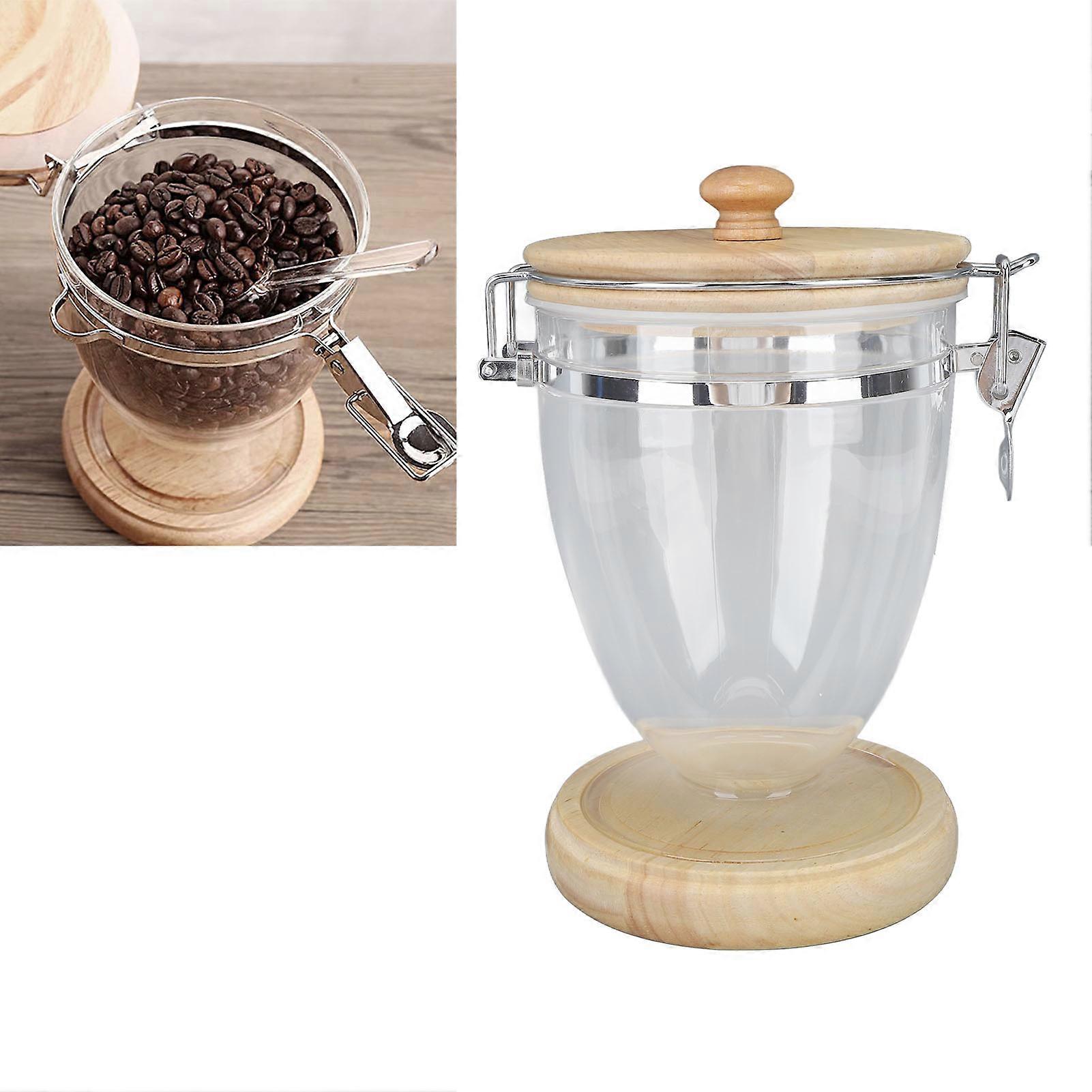 Clear 1300mL Coffee Bean Container with Airtight Lid, ABS & Oak