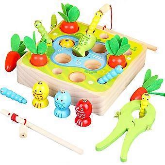 3-in-1 Angelspiel Holzspielzeug. Montessori-Motorikspielzeug. Karotte aus Holz