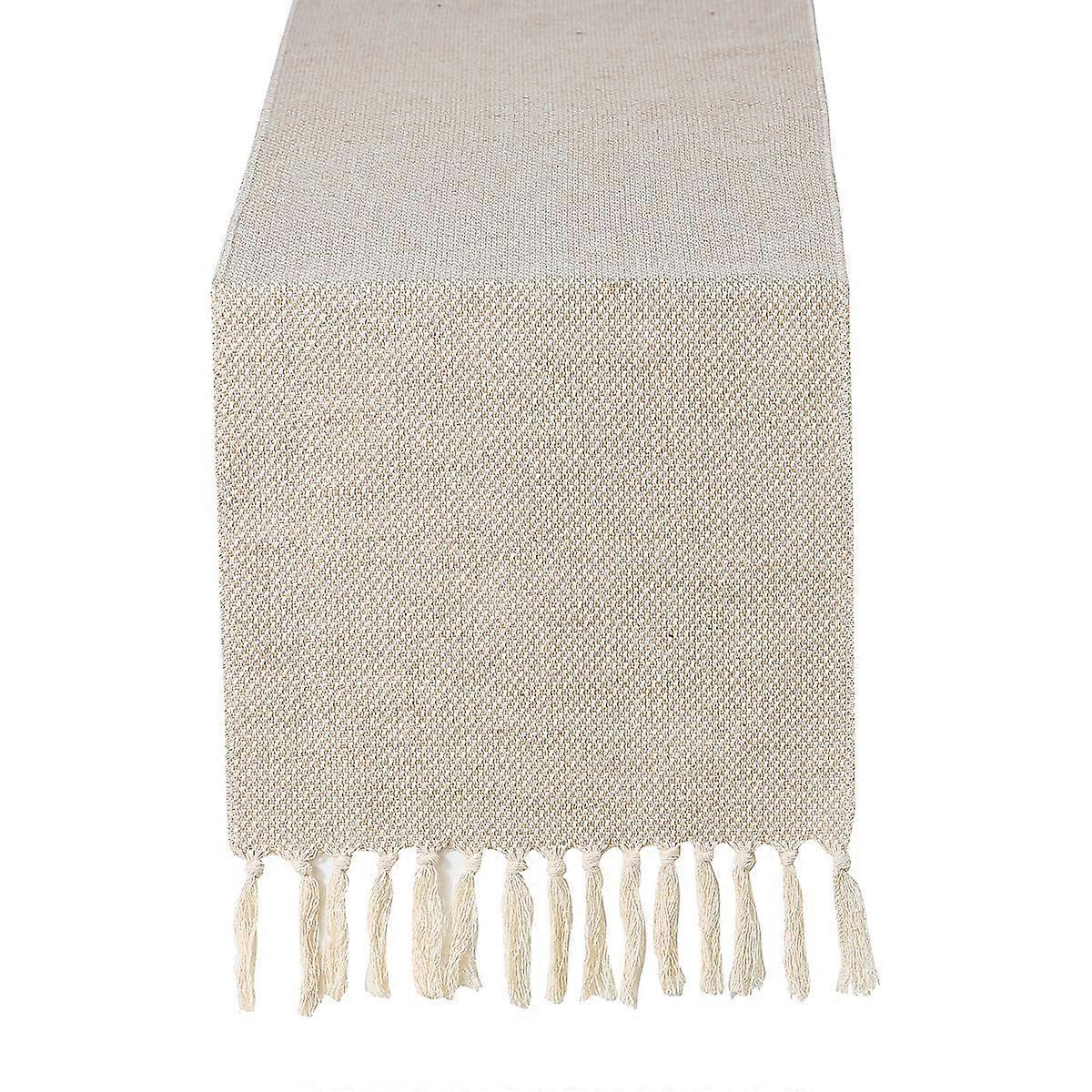 Cotton Linen Table Runner With Handmade Fringe, Rustic Table Runners Burlap(33x160cm)