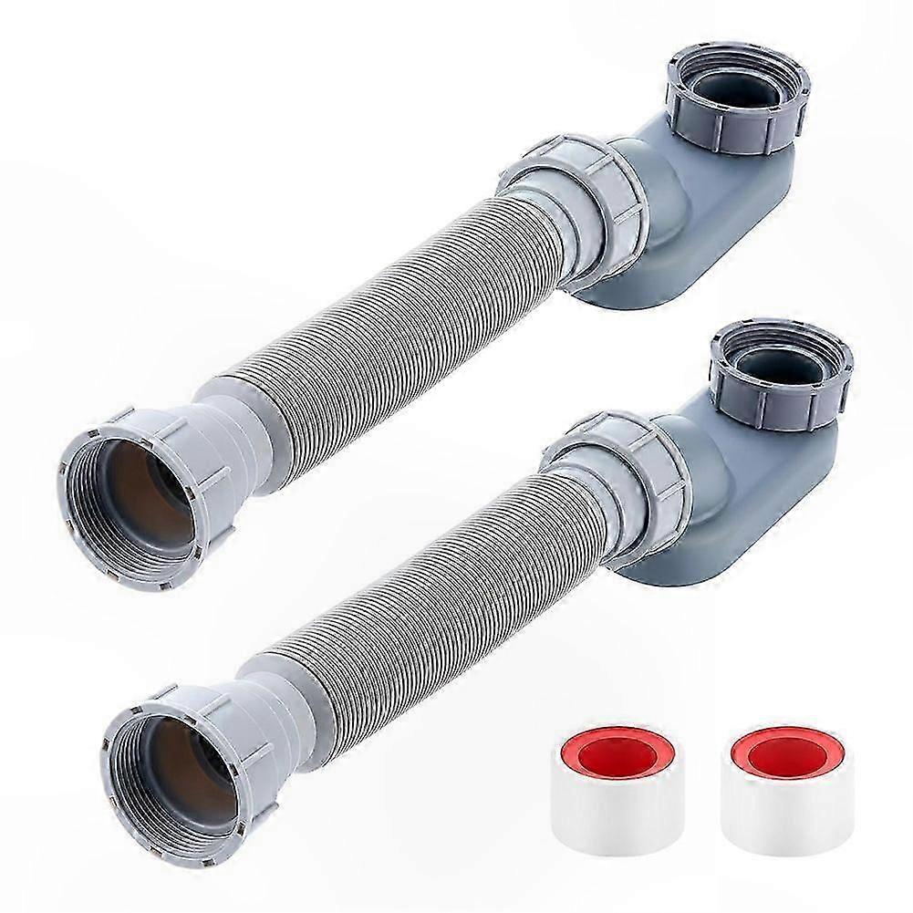 2 Pack Low Profile Shower Drain with 1 1/2 P Trap and Sealing Tape Flat Design for Easy Installation