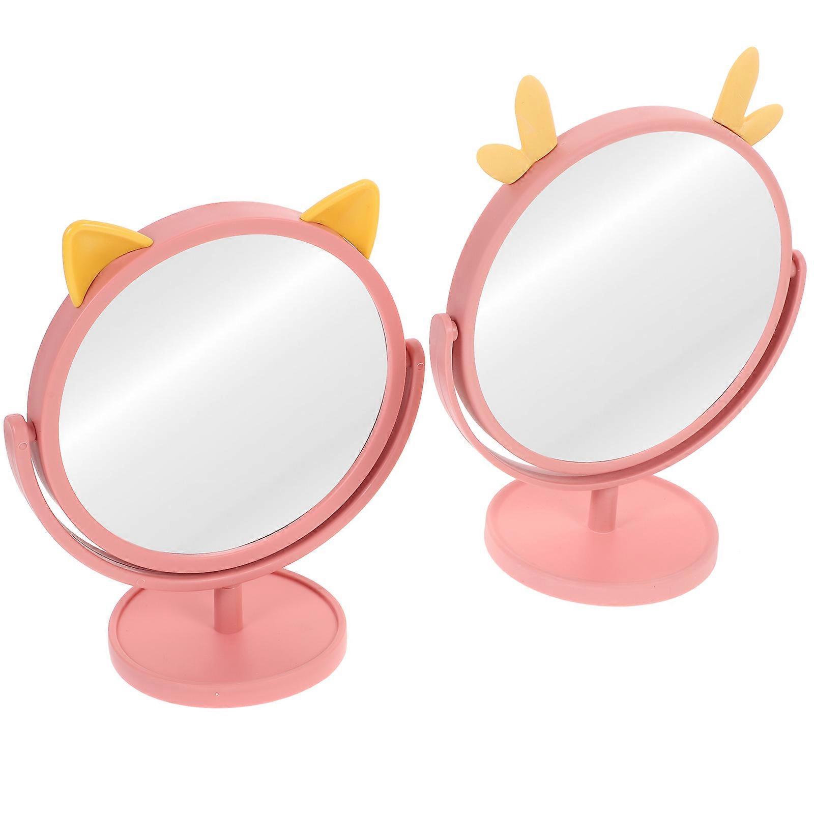 Portable Pink Table Mirror for Makeup Desktop Use 8Pcs Cartoon Style