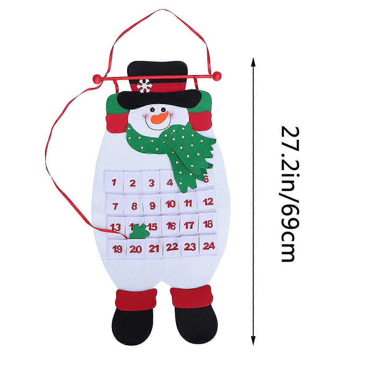 Holiday Cabinet Decor Snowman Hanging Ornament Advent Calendar For Home Office Party Use White 70.00X33.00X1.00CM Countdown 1Set