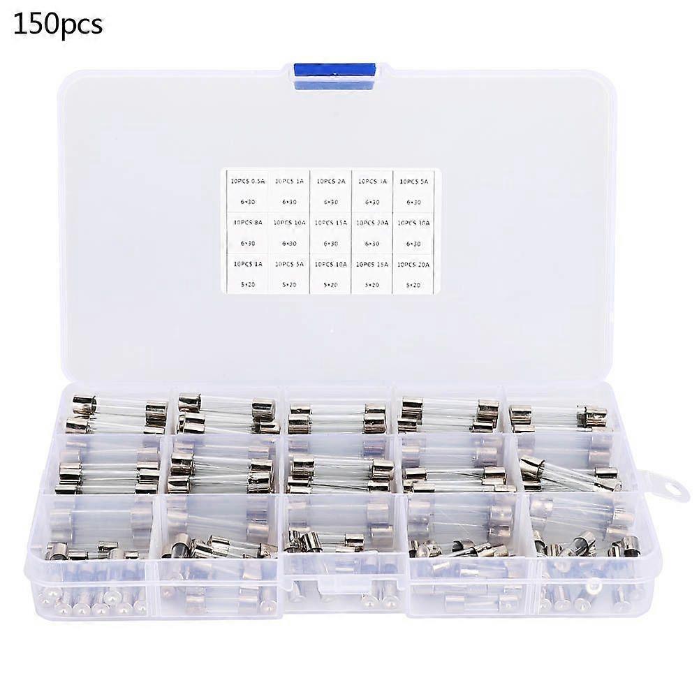150pcs Glass Tube Fuse Assortment 6x30mm 0.5A/1A/2A/3A/5A/8A/10A/15A/20A/30A 5x20mm 1A/5A/10A/15A/20A
